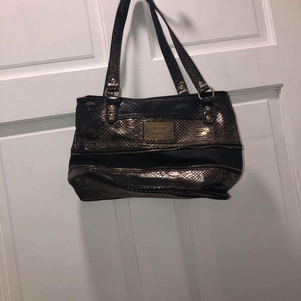 Nicole Elegant Black and Gold Shoulder Bag
